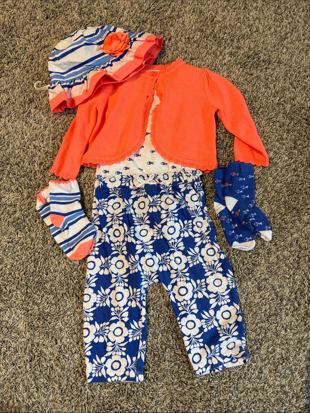 Gymboree Coral Cardigan & Blue Floral One-Piece Set
